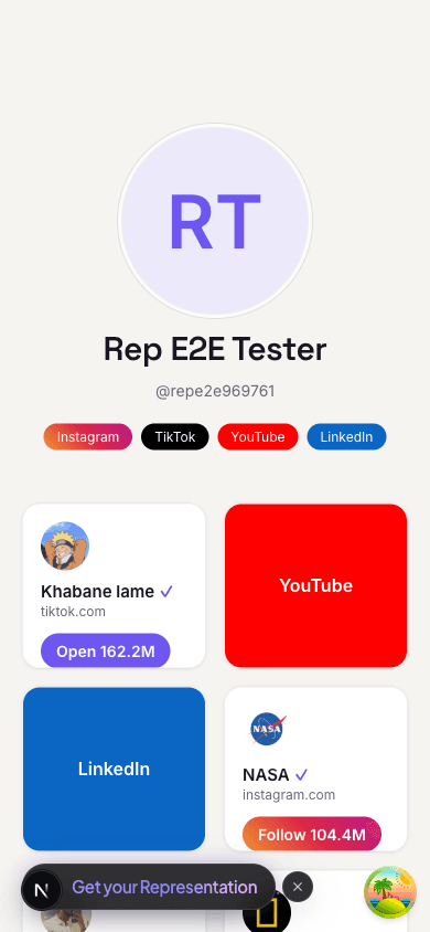 Mobile link-in-bio page layout