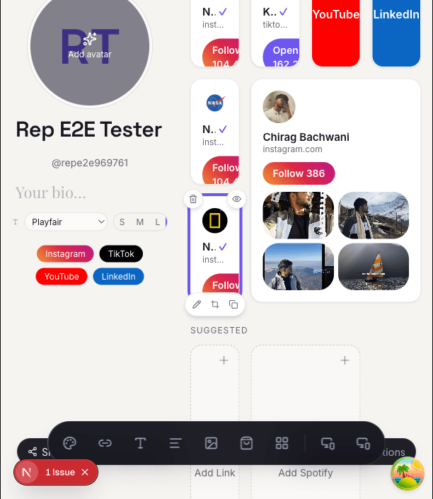 Repping.AI editor showing a resolved social card tile